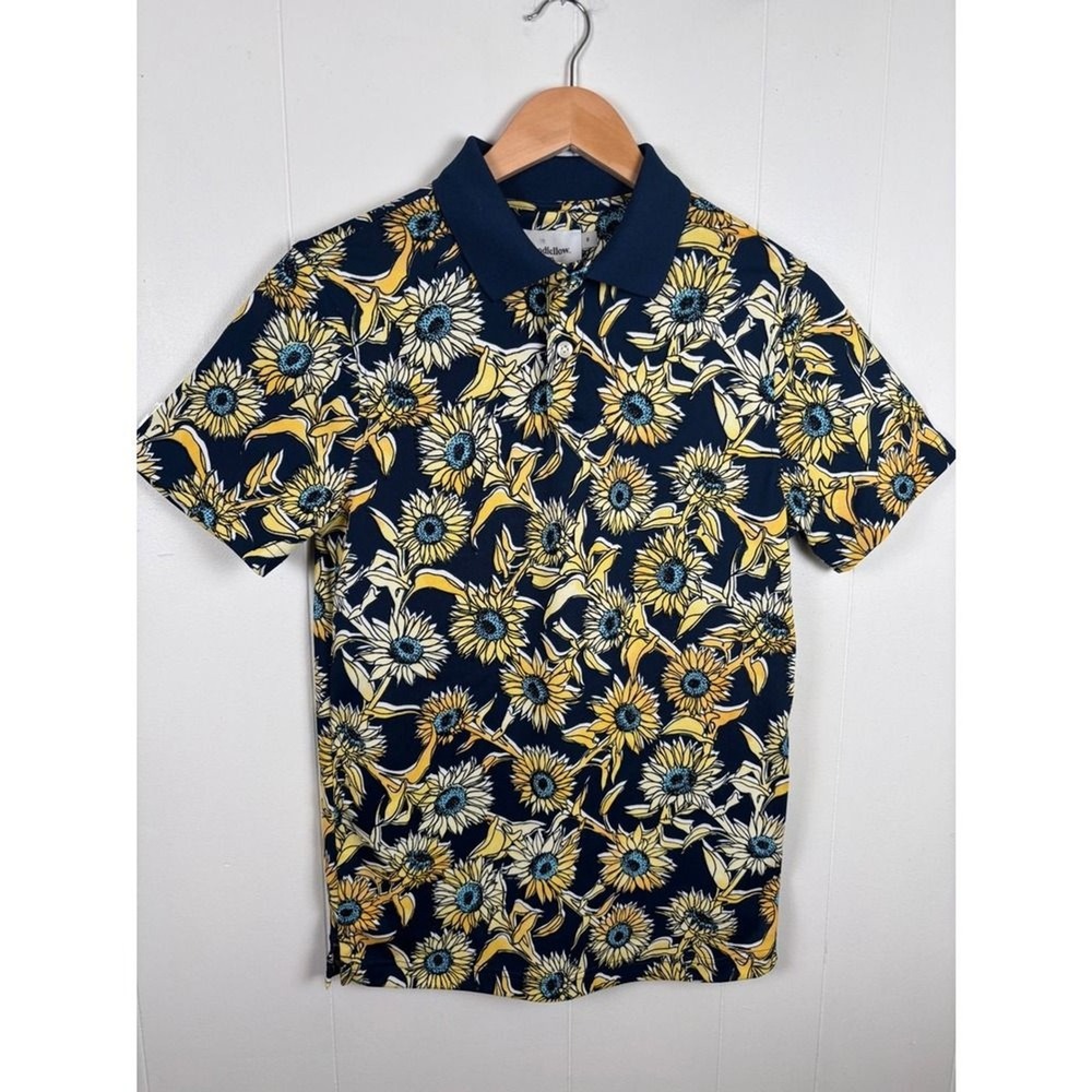 Goodfellow & Co Men's Small Floral Polo‎ Shirt Sunflower Print Short Sleeve